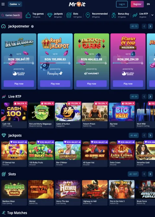 Gaming lobby slots collection Mr Bit Casino