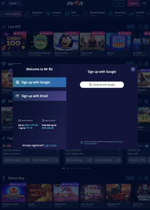 Fast player registration interface Mr Bit Casino